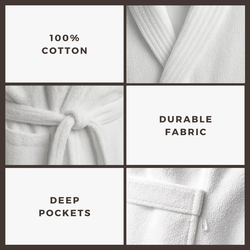 Jmr Usa Inc. Unisex 100% Cotton Terry Cloth Bathrobe â€“ Ideal Robe for Men & Women at Home, Spa, Hotel, Sauna, Pool, Bath & Shower - White - Image 4